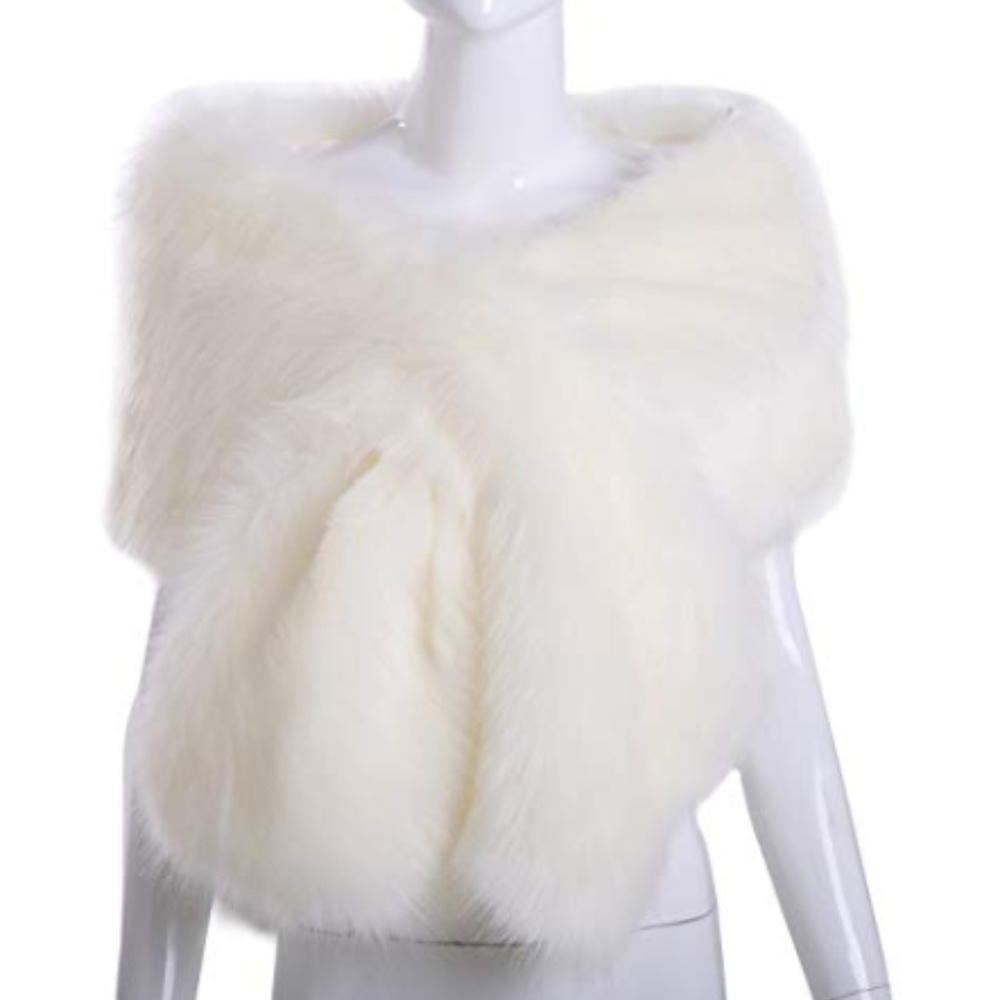 Women Long Faux Fox Fur Shawl Bridal Stole Cover